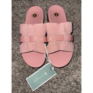 Revitalign Womens Orthotic Linen‎ & Leather Slide Sandals Lisbon